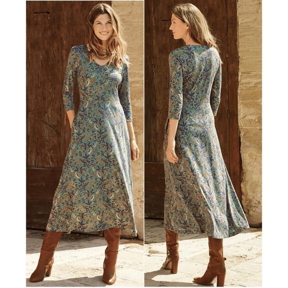 Peruvian Connection Dresses & Skirts - Peruvian Connection Tuscan Floral Dress Bluestone Maxi Small Boho Cottagecore